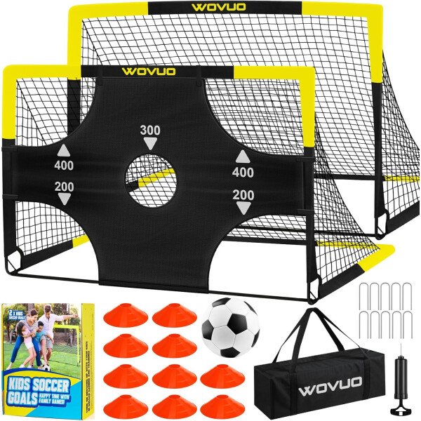 Kids Soccer Goals for Backyard Set of 2, 6x4 ft Portable Toddler Soccer Goal Training Equipment with Soccer Target, Ball, Cones, Soccer Net for Kids Age 3-5 6-8 8-12 10-12-14 Outdoor Sports Games Gift - Imagen 29