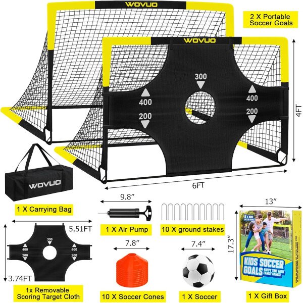Kids Soccer Goals for Backyard Set of 2, 6x4 ft Portable Toddler Soccer Goal Training Equipment with Soccer Target, Ball, Cones, Soccer Net for Kids Age 3-5 6-8 8-12 10-12-14 Outdoor Sports Games Gift - Imagen 30