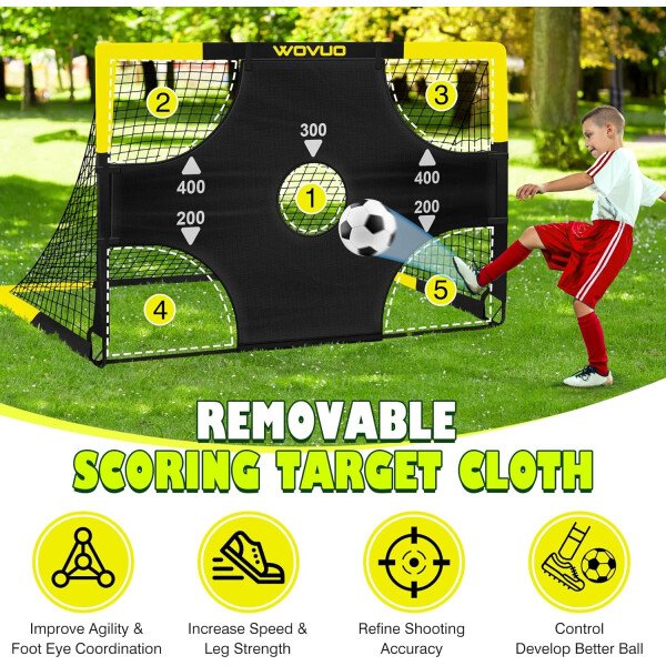 Kids Soccer Goals for Backyard Set of 2, 6x4 ft Portable Toddler Soccer Goal Training Equipment with Soccer Target, Ball, Cones, Soccer Net for Kids Age 3-5 6-8 8-12 10-12-14 Outdoor Sports Games Gift - Imagen 32