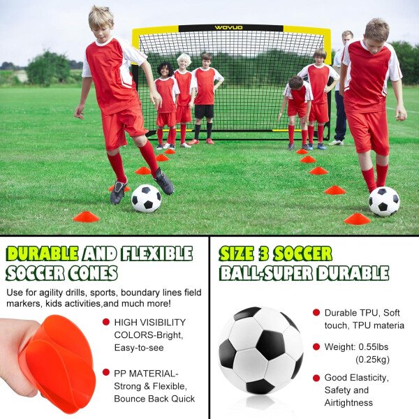 Kids Soccer Goals for Backyard Set of 2, 6x4 ft Portable Toddler Soccer Goal Training Equipment with Soccer Target, Ball, Cones, Soccer Net for Kids Age 3-5 6-8 8-12 10-12-14 Outdoor Sports Games Gift - Imagen 34