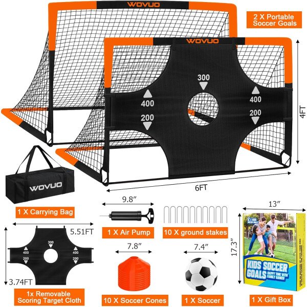 Kids Soccer Goals for Backyard Set of 2, 6x4 ft Portable Toddler Soccer Goal Training Equipment with Soccer Target, Ball, Cones, Soccer Net for Kids Age 3-5 6-8 8-12 10-12-14 Outdoor Sports Games Gift - Imagen 37