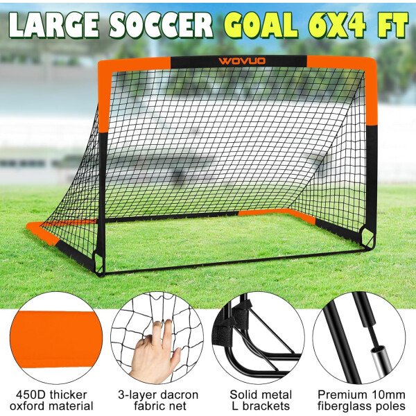 Kids Soccer Goals for Backyard Set of 2, 6x4 ft Portable Toddler Soccer Goal Training Equipment with Soccer Target, Ball, Cones, Soccer Net for Kids Age 3-5 6-8 8-12 10-12-14 Outdoor Sports Games Gift - Imagen 38