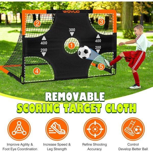 Kids Soccer Goals for Backyard Set of 2, 6x4 ft Portable Toddler Soccer Goal Training Equipment with Soccer Target, Ball, Cones, Soccer Net for Kids Age 3-5 6-8 8-12 10-12-14 Outdoor Sports Games Gift - Imagen 39