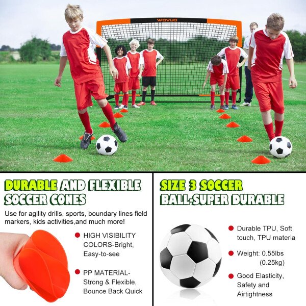 Kids Soccer Goals for Backyard Set of 2, 6x4 ft Portable Toddler Soccer Goal Training Equipment with Soccer Target, Ball, Cones, Soccer Net for Kids Age 3-5 6-8 8-12 10-12-14 Outdoor Sports Games Gift - Imagen 41
