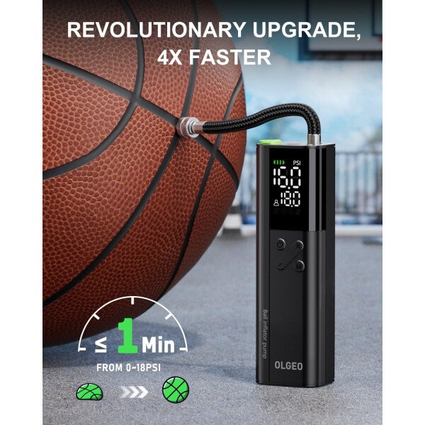 Bomba de bola eléctrica, bomba de aire portátil de 16 PSI con manómetro y pantalla LCD digital para bomba de baloncesto, bomba de pelota de fútbol, bomba de fútbol, bomba de voleibol, bomba de - Imagen 4