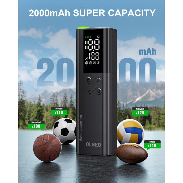 Bomba de bola eléctrica, bomba de aire portátil de 16 PSI con manómetro y pantalla LCD digital para bomba de baloncesto, bomba de pelota de fútbol, bomba de fútbol, bomba de voleibol, bomba de - Imagen 5