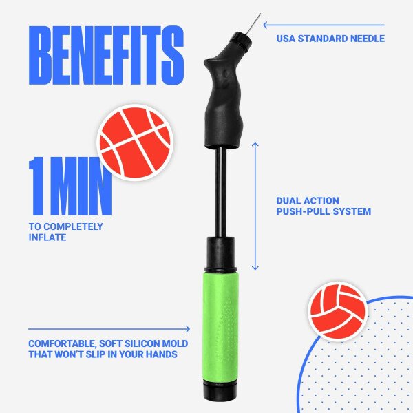 SPORTBIT Ball Pump for Sports Balls - Push & Pull Inflating System - Hand Pump for All Exercise Balls - Volleyball Pump, Basketball Inflator, Football & Soccer Ball Air Pump - Goes with 5 Needles Set - Image 38