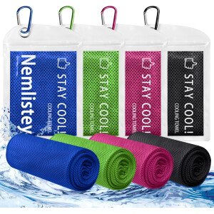 Paquete de 4 toallas refrescantes, suaves y transpirables para cuello y cara, toallas de gimnasio de microfibra para hombres y mujeres con bolsa impermeable y mosquetón, toalla de sudor para