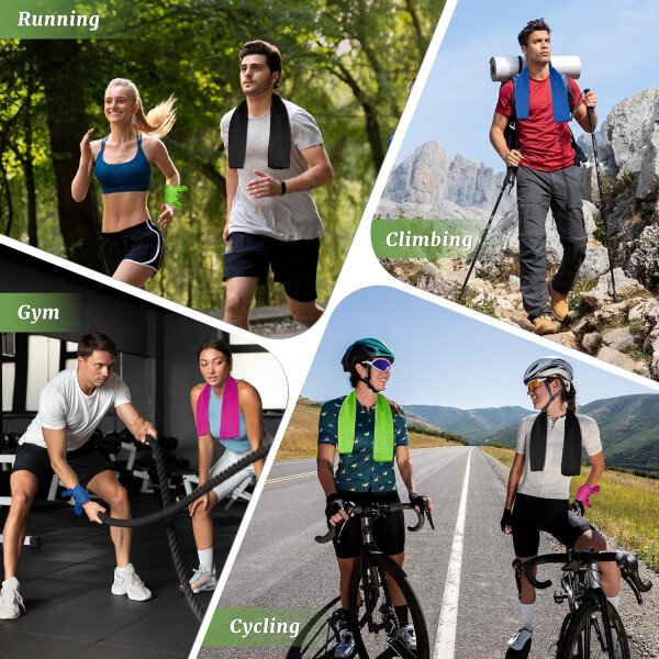 Paquete de 4 toallas refrescantes, suaves y transpirables para cuello y cara, toallas de gimnasio de microfibra para hombres y mujeres con bolsa impermeable y mosquetón, toalla de sudor para - Imagen 2