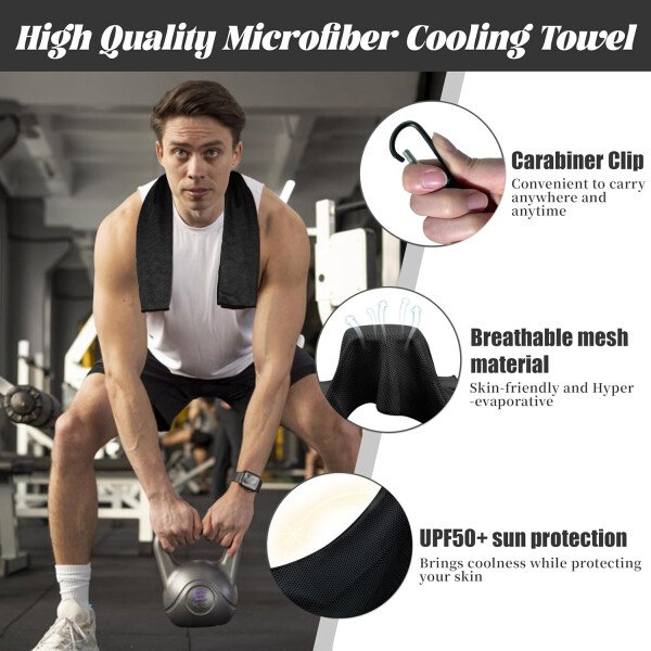 Paquete de 4 toallas refrescantes, suaves y transpirables para cuello y cara, toallas de gimnasio de microfibra para hombres y mujeres con bolsa impermeable y mosquetón, toalla de sudor para - Imagen 6