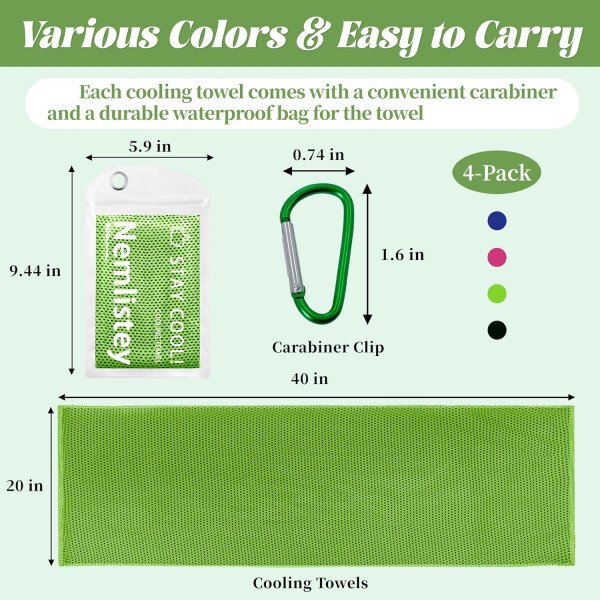Paquete de 4 toallas refrescantes, suaves y transpirables para cuello y cara, toallas de gimnasio de microfibra para hombres y mujeres con bolsa impermeable y mosquetón, toalla de sudor para - Imagen 7
