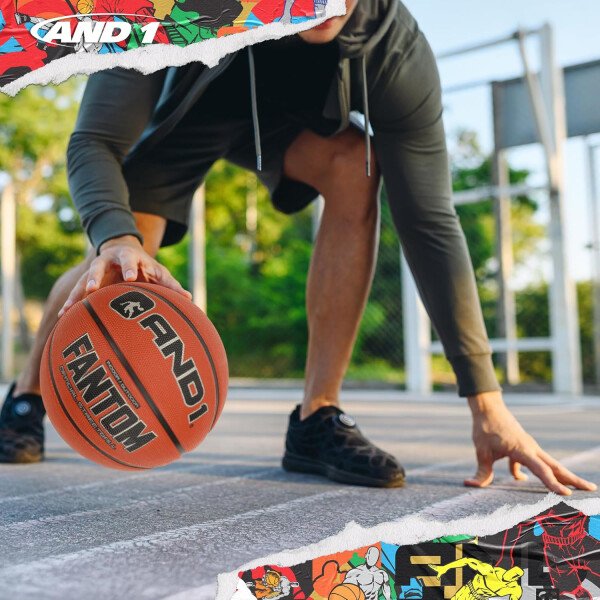AND1 Fantom - Balón de baloncesto de goma, tamaño reglamentario oficial 7 (29.5 pulgadas), pelota de baloncesto de construcción de canal profundo, hecha para juegos de baloncesto en interiores y - Imagen 5