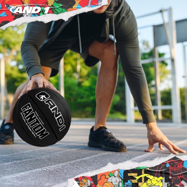 AND1 Fantom - Balón de baloncesto de goma, tamaño reglamentario oficial 7 (29.5 pulgadas), pelota de baloncesto de construcción de canal profundo, hecha para juegos de baloncesto en interiores y - Imagen 11
