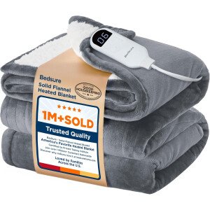 Bedsure Manta térmica – Manta eléctrica de calentamiento rápido, manta térmica de franela GentleSoft con 4 ajustes de tiempo, 6 ajustes de calefacción, regalos cálidos para la abuela (50 x 60 pulgadas
