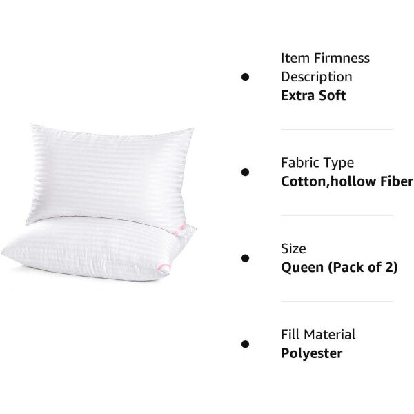 EIUE Hotel Collection - Almohadas de cama para dormir, paquete de 2 almohadas tamaño Queen, almohadas para dormir de lado y de espalda, almohadas rellenas de microfibra alternativa súper suaves, 20 x - Imagen 6
