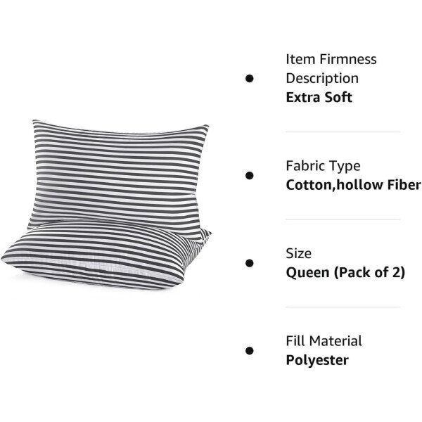 EIUE Hotel Collection - Almohadas de cama para dormir, paquete de 2 almohadas tamaño Queen, almohadas para dormir de lado y de espalda, almohadas rellenas de microfibra alternativa súper suaves, 20 x - Imagen 36