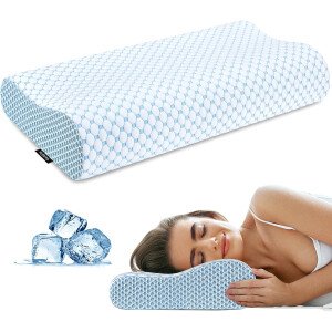 Almohada cervical para aliviar el dolor de cuello, almohadas de espuma viscoelástica de contorno para dormir, almohada ergonómica sin olor, almohada ortopédica ajustable de enfriamiento almohada de