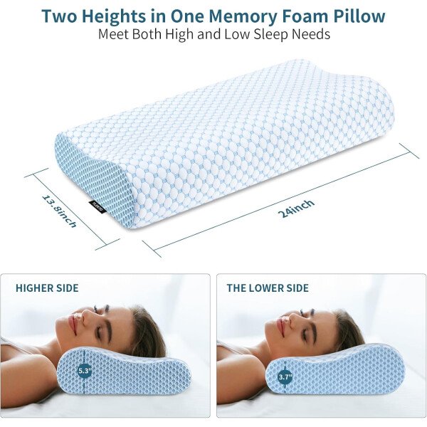 Almohada cervical para aliviar el dolor de cuello, almohadas de espuma viscoelástica de contorno para dormir, almohada ergonómica sin olor, almohada ortopédica ajustable de enfriamiento almohada de - Imagen 3