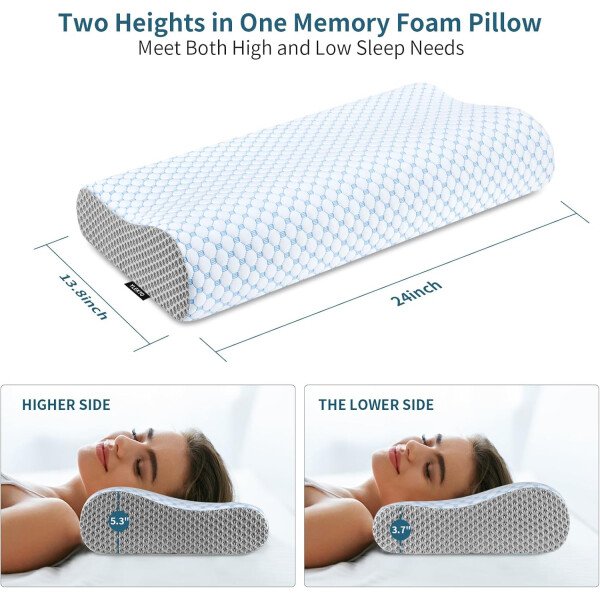 Almohada cervical para aliviar el dolor de cuello, almohadas de espuma viscoelástica de contorno para dormir, almohada ergonómica sin olor, almohada ortopédica ajustable de enfriamiento almohada de - Imagen 10