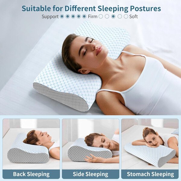 Almohada cervical para aliviar el dolor de cuello, almohadas de espuma viscoelástica de contorno para dormir, almohada ergonómica sin olor, almohada ortopédica ajustable de enfriamiento almohada de - Imagen 12