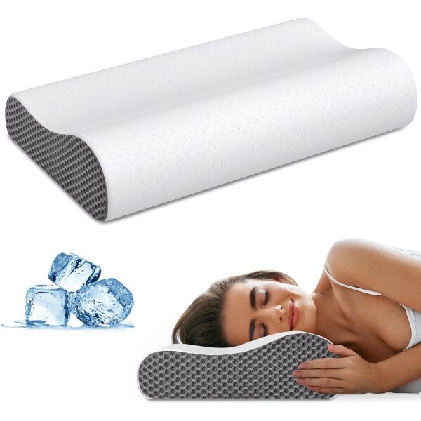 Almohada cervical para aliviar el dolor de cuello, almohadas de espuma viscoelástica de contorno para dormir, almohada ergonómica sin olor, almohada ortopédica ajustable de enfriamiento almohada de - Imagen 14
