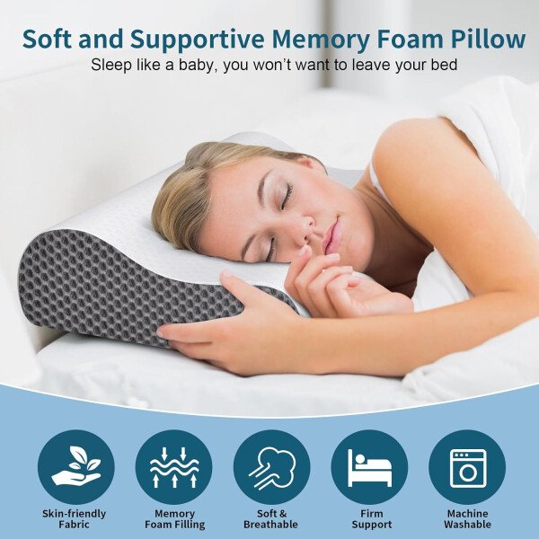 Almohada cervical para aliviar el dolor de cuello, almohadas de espuma viscoelástica de contorno para dormir, almohada ergonómica sin olor, almohada ortopédica ajustable de enfriamiento almohada de - Imagen 15