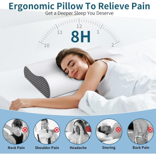 Almohada cervical para aliviar el dolor de cuello, almohadas de espuma viscoelástica de contorno para dormir, almohada ergonómica sin olor, almohada ortopédica ajustable de enfriamiento almohada de - Imagen 17