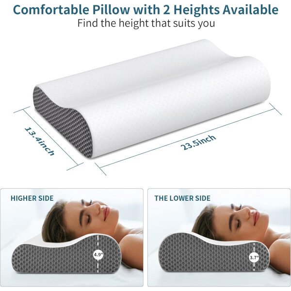 Almohada cervical para aliviar el dolor de cuello, almohadas de espuma viscoelástica de contorno para dormir, almohada ergonómica sin olor, almohada ortopédica ajustable de enfriamiento almohada de - Imagen 18