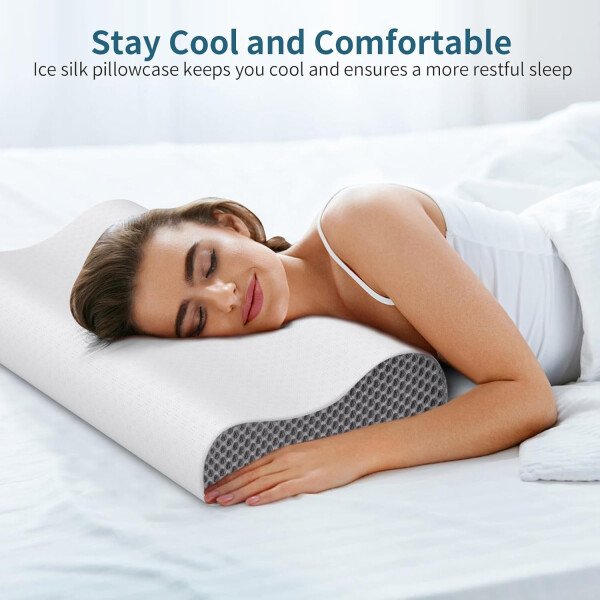 Almohada cervical para aliviar el dolor de cuello, almohadas de espuma viscoelástica de contorno para dormir, almohada ergonómica sin olor, almohada ortopédica ajustable de enfriamiento almohada de - Imagen 19