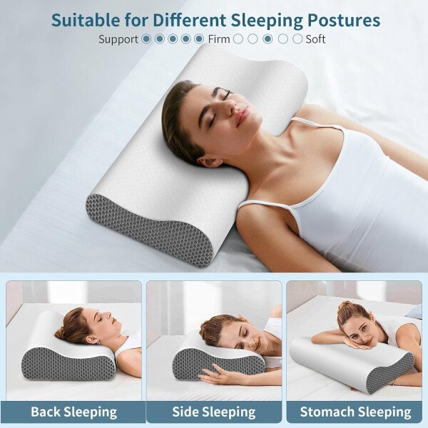 Almohada cervical para aliviar el dolor de cuello, almohadas de espuma viscoelástica de contorno para dormir, almohada ergonómica sin olor, almohada ortopédica ajustable de enfriamiento almohada de - Imagen 20