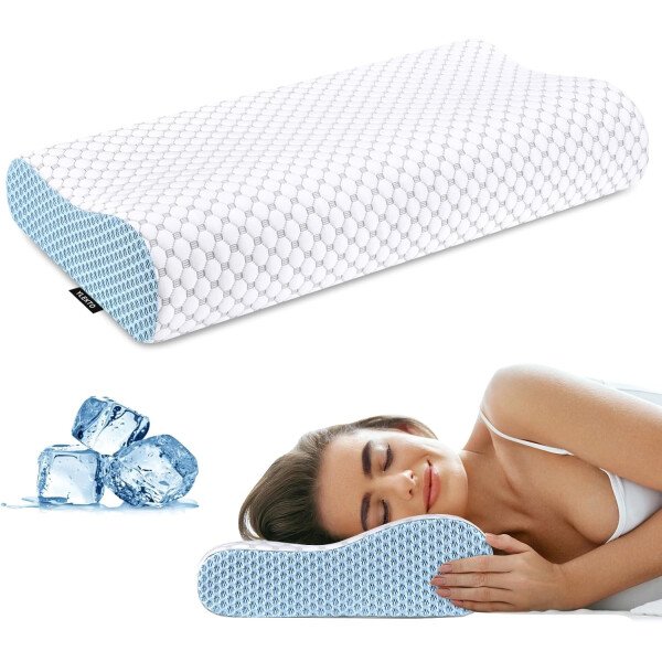 Almohada cervical para aliviar el dolor de cuello, almohadas de espuma viscoelástica de contorno para dormir, almohada ergonómica sin olor, almohada ortopédica ajustable de enfriamiento almohada de - Imagen 21