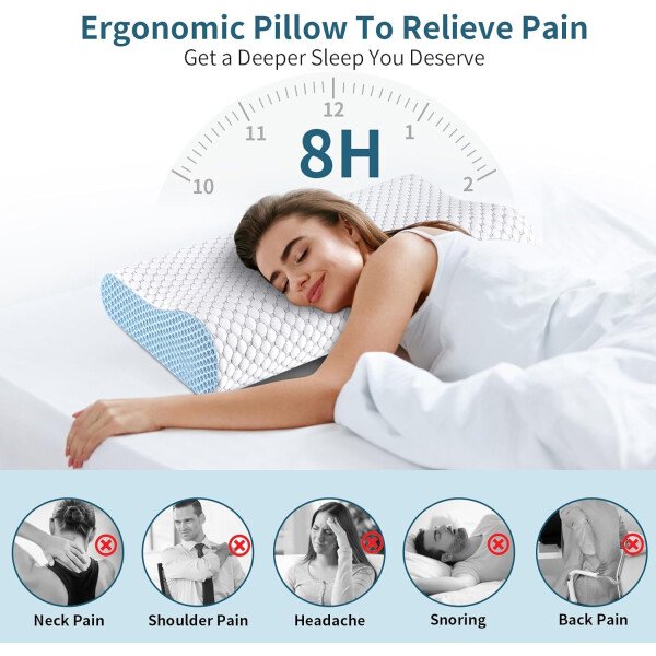 Almohada cervical para aliviar el dolor de cuello, almohadas de espuma viscoelástica de contorno para dormir, almohada ergonómica sin olor, almohada ortopédica ajustable de enfriamiento almohada de - Imagen 22