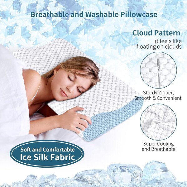Almohada cervical para aliviar el dolor de cuello, almohadas de espuma viscoelástica de contorno para dormir, almohada ergonómica sin olor, almohada ortopédica ajustable de enfriamiento almohada de - Imagen 24