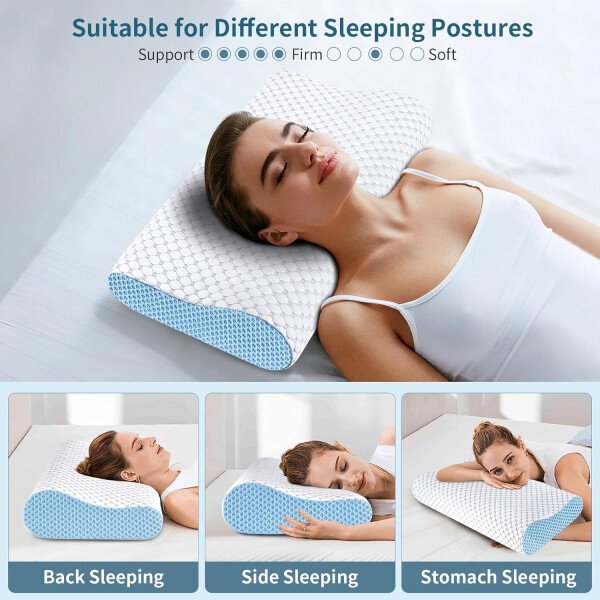 Almohada cervical para aliviar el dolor de cuello, almohadas de espuma viscoelástica de contorno para dormir, almohada ergonómica sin olor, almohada ortopédica ajustable de enfriamiento almohada de - Imagen 26