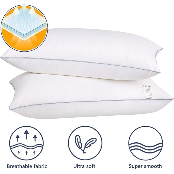 HIMOON Juego de 2 almohadas de cama para dormir, juego de 2 almohadas refrescantes de tamaño estándar, funda de microfibra de alta gama para personas que duermen de lado y boca arriba - Imagen 2