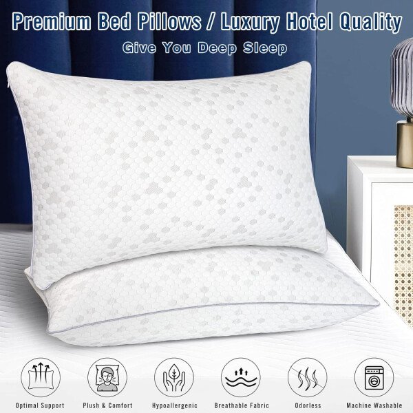 HIMOON Juego de 2 almohadas de cama para dormir, juego de 2 almohadas refrescantes de tamaño estándar, funda de microfibra de alta gama para personas que duermen de lado y boca arriba - Imagen 23