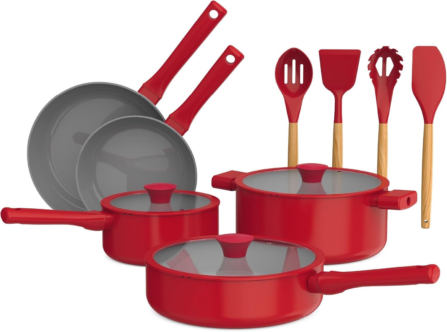 So Yummy by bella - Juego de utensilios de cocina de 12 piezas con revestimiento antiadherente de cerámica EverGood™ y utensilios de silicona y madera, tapas de silicona y vidrio, aptos para - Imagen 9