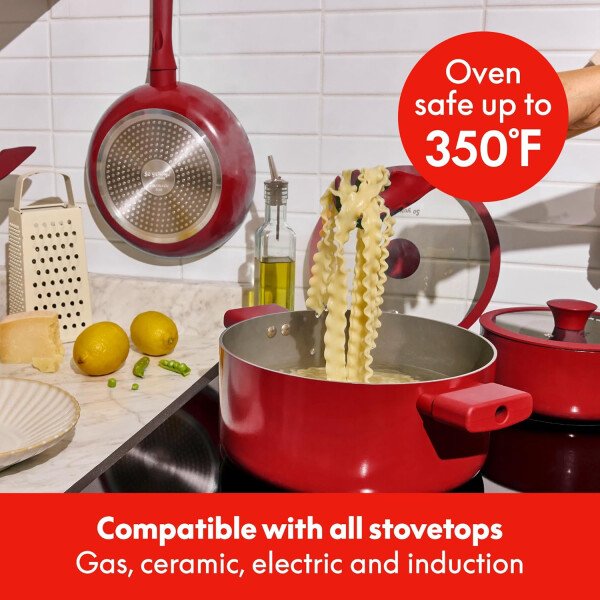 So Yummy by bella - Juego de utensilios de cocina de 12 piezas con revestimiento antiadherente de cerámica EverGood™ y utensilios de silicona y madera, tapas de silicona y vidrio, aptos para - Imagen 15