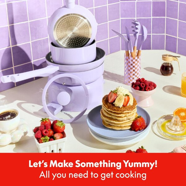 So Yummy by bella - Juego de utensilios de cocina de 12 piezas con revestimiento antiadherente de cerámica EverGood™ y utensilios de silicona y madera, tapas de silicona y vidrio, aptos para - Imagen 24
