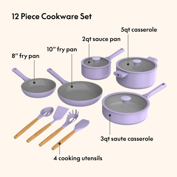 So Yummy by bella - Juego de utensilios de cocina de 12 piezas con revestimiento antiadherente de cerámica EverGood™ y utensilios de silicona y madera, tapas de silicona y vidrio, aptos para - Imagen 26