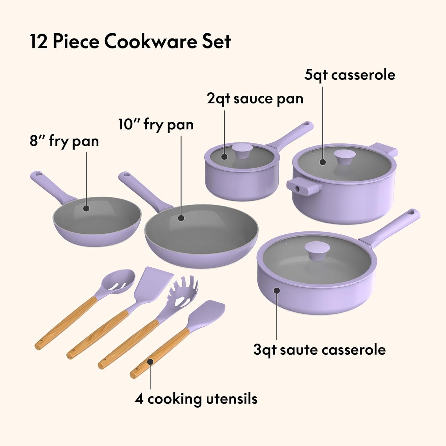 So Yummy by bella - Juego de utensilios de cocina de 12 piezas con revestimiento antiadherente de cerámica EverGood™ y utensilios de silicona y madera, tapas de silicona y vidrio, aptos para - Imagen 26