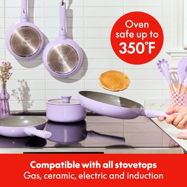 So Yummy by bella - Juego de utensilios de cocina de 12 piezas con revestimiento antiadherente de cerámica EverGood™ y utensilios de silicona y madera, tapas de silicona y vidrio, aptos para - Imagen 29