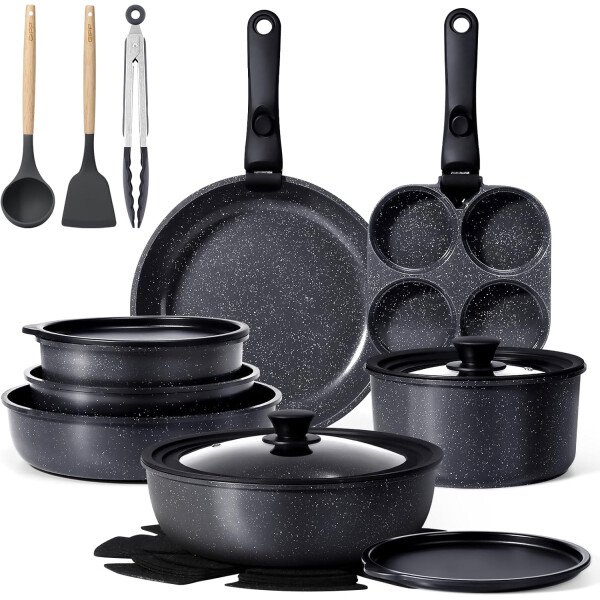 GiPP Ceramic Pots and Pans Set Non Stick, Nonstick Detachable Handle Cookware Sets, Healthy Non Toxic PFAS PFOA & PTFE Free, Dishwasher ＆Oven Safe, Induction Kitchen Pot and Pan, 21 Piece Cream - Imagen 11