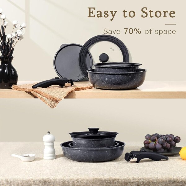 GiPP Ceramic Pots and Pans Set Non Stick, Nonstick Detachable Handle Cookware Sets, Healthy Non Toxic PFAS PFOA & PTFE Free, Dishwasher ＆Oven Safe, Induction Kitchen Pot and Pan, 21 Piece Cream - Imagen 14