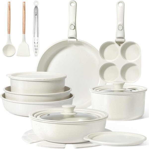 GiPP Ceramic Pots and Pans Set Non Stick, Nonstick Detachable Handle Cookware Sets, Healthy Non Toxic PFAS PFOA & PTFE Free, Dishwasher ＆Oven Safe, Induction Kitchen Pot and Pan, 21 Piece Cream - Imagen 21