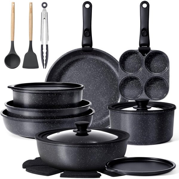 GiPP Ceramic Pots and Pans Set Non Stick, Nonstick Detachable Handle Cookware Sets, Healthy Non Toxic PFAS PFOA & PTFE Free, Dishwasher ＆Oven Safe, Induction Kitchen Pot and Pan, 21 Piece Cream - Imagen 23