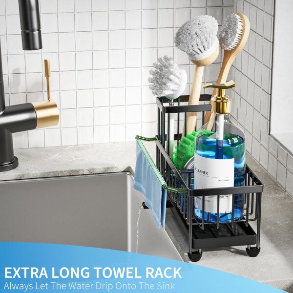 Cisily Soporte de esponja negro para fregadero de cocina, organizador de fregadero con soporte alto para cepillos, organizadores de encimera de cocina y artículos esenciales de almacenamiento, acero - Imagen 34