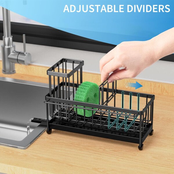 Cisily Soporte de esponja negro para fregadero de cocina, organizador de fregadero con soporte alto para cepillos, organizadores de encimera de cocina y artículos esenciales de almacenamiento, acero - Imagen 38