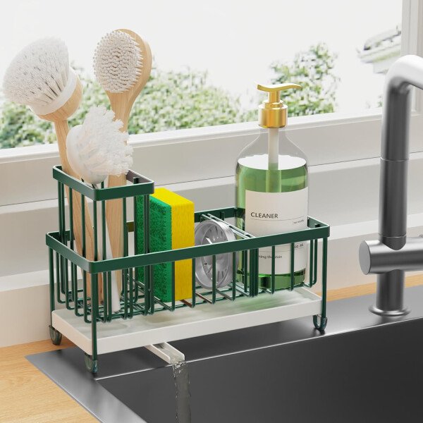 Cisily Soporte de esponja negro para fregadero de cocina, organizador de fregadero con soporte alto para cepillos, organizadores de encimera de cocina y artículos esenciales de almacenamiento, acero - Imagen 54