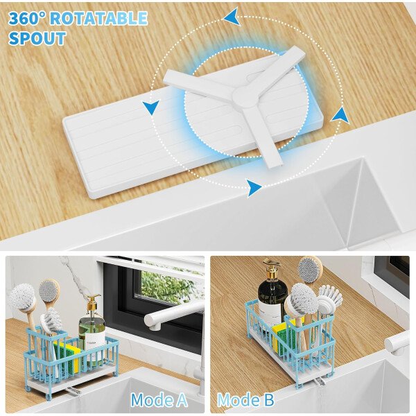 Cisily Soporte de esponja negro para fregadero de cocina, organizador de fregadero con soporte alto para cepillos, organizadores de encimera de cocina y artículos esenciales de almacenamiento, acero - Imagen 75